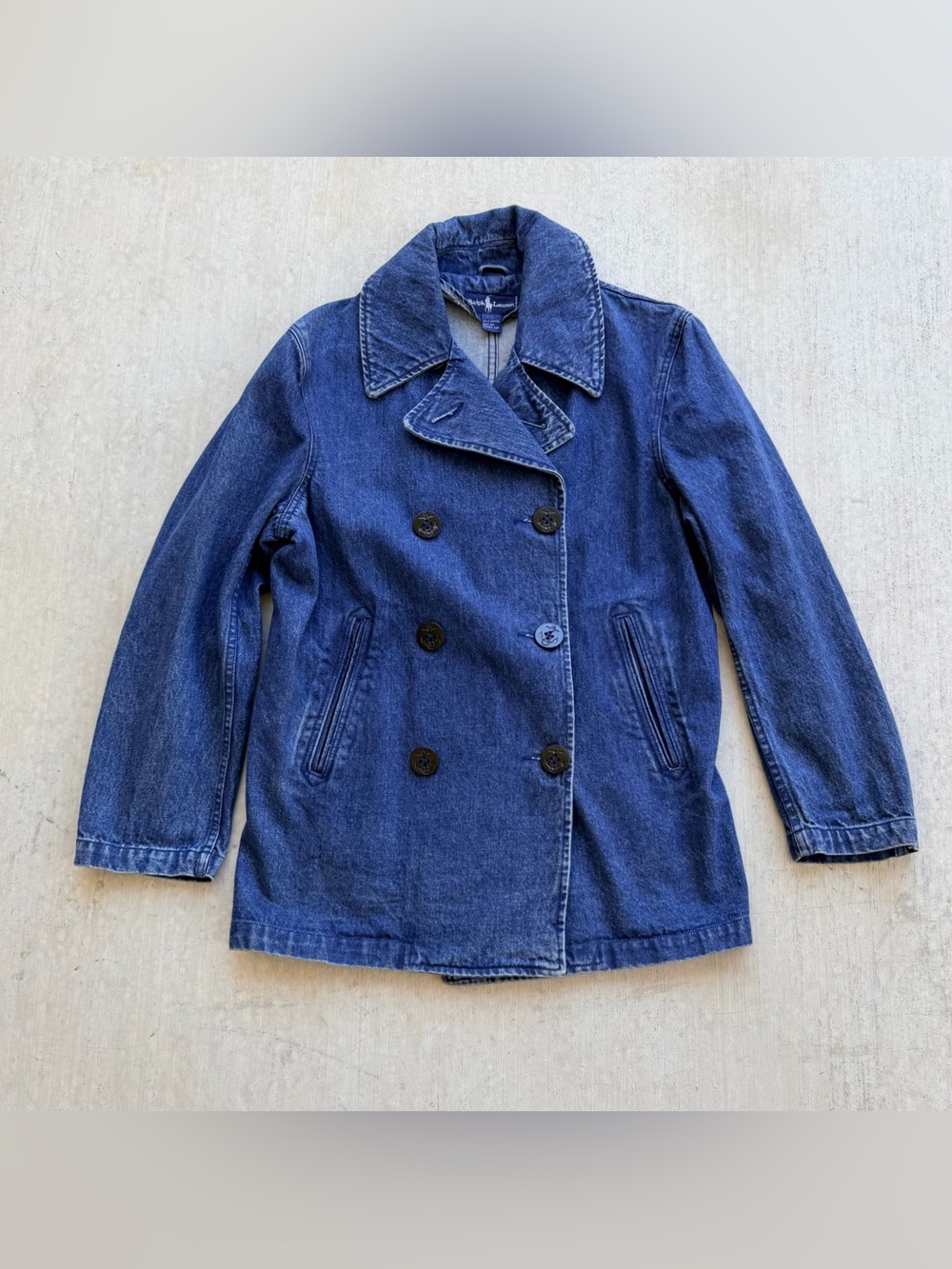 Vintage Polo Ralph Lauren Denim Peacoat Indigo Double Breasted Naval